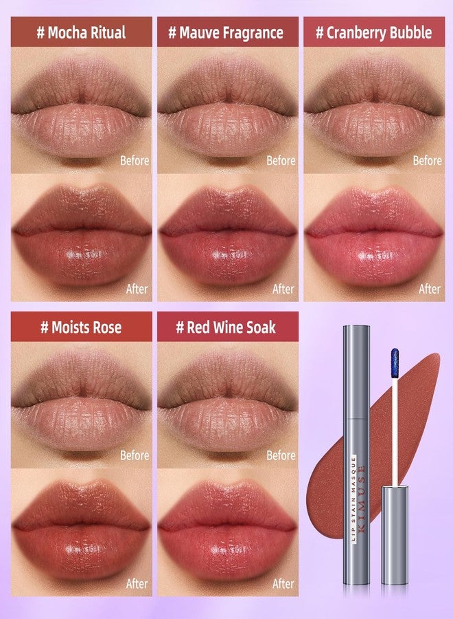 KIMUSE 5 Colors Lip Stain Masque - Long-Lasting Waterproof Lip Tint, Smudge-Proof Matte Lip Stains for All-Day Wear, Transfer-Resistant Lip Makeup - Image 3